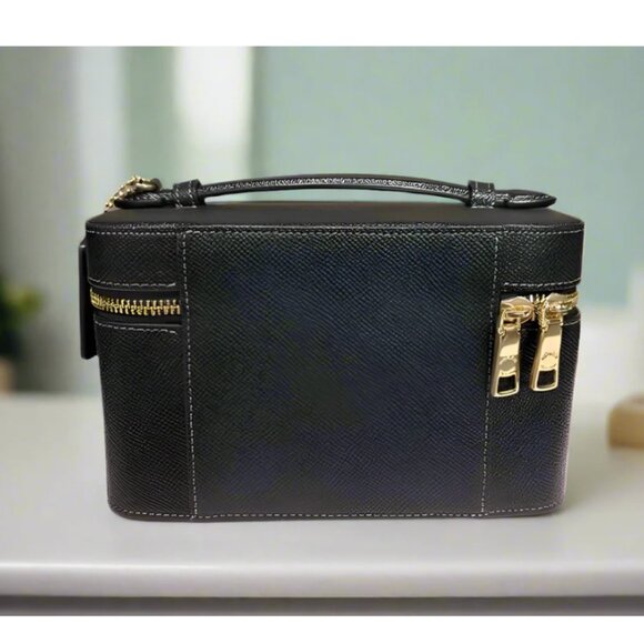 Coach Cosmetic Makeup Case CW727 Black Leather Large Travel Zip Around Toiletry - Picture 5 of 8